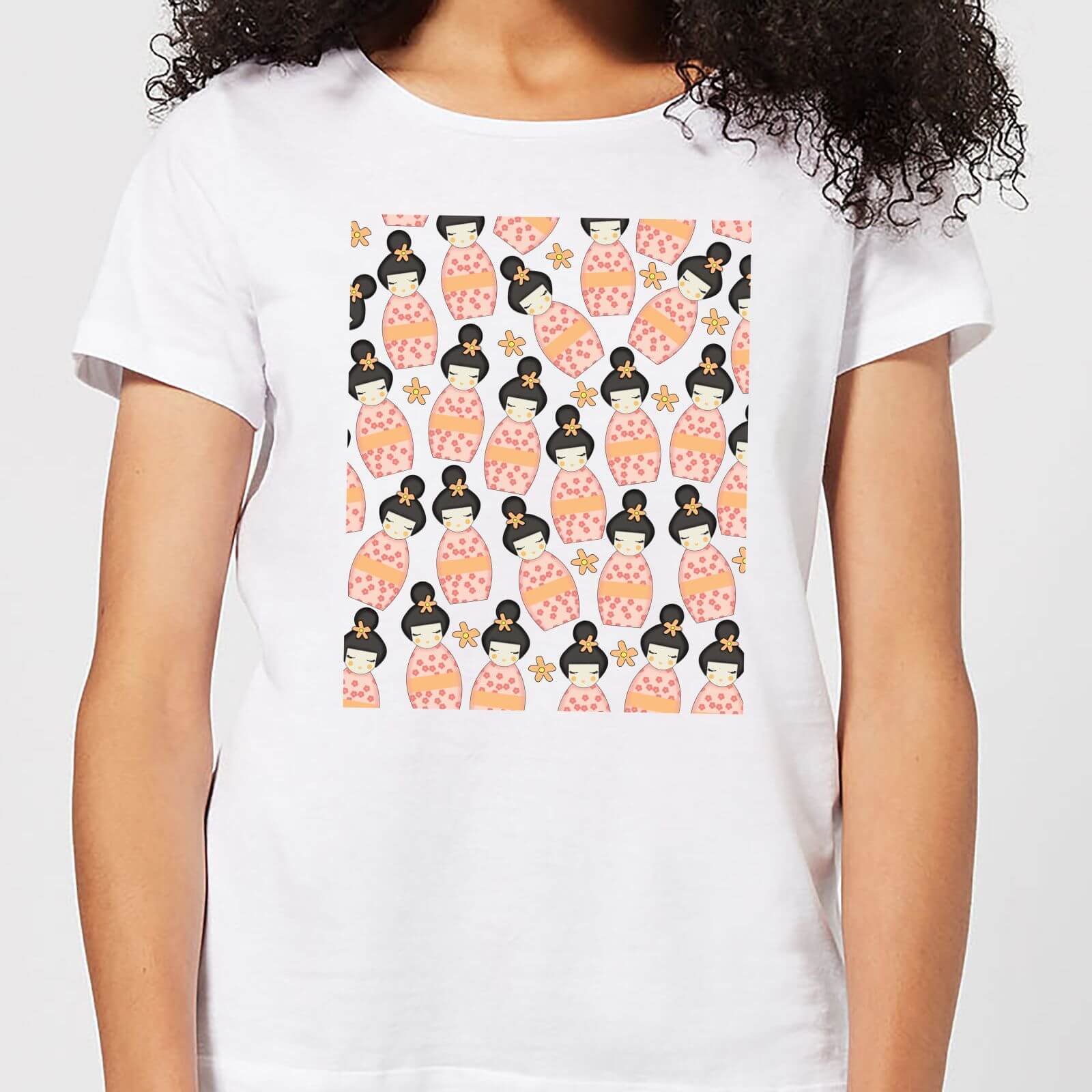 Orange Geisha Scattered Print Women's T-Shirt - White - S - White