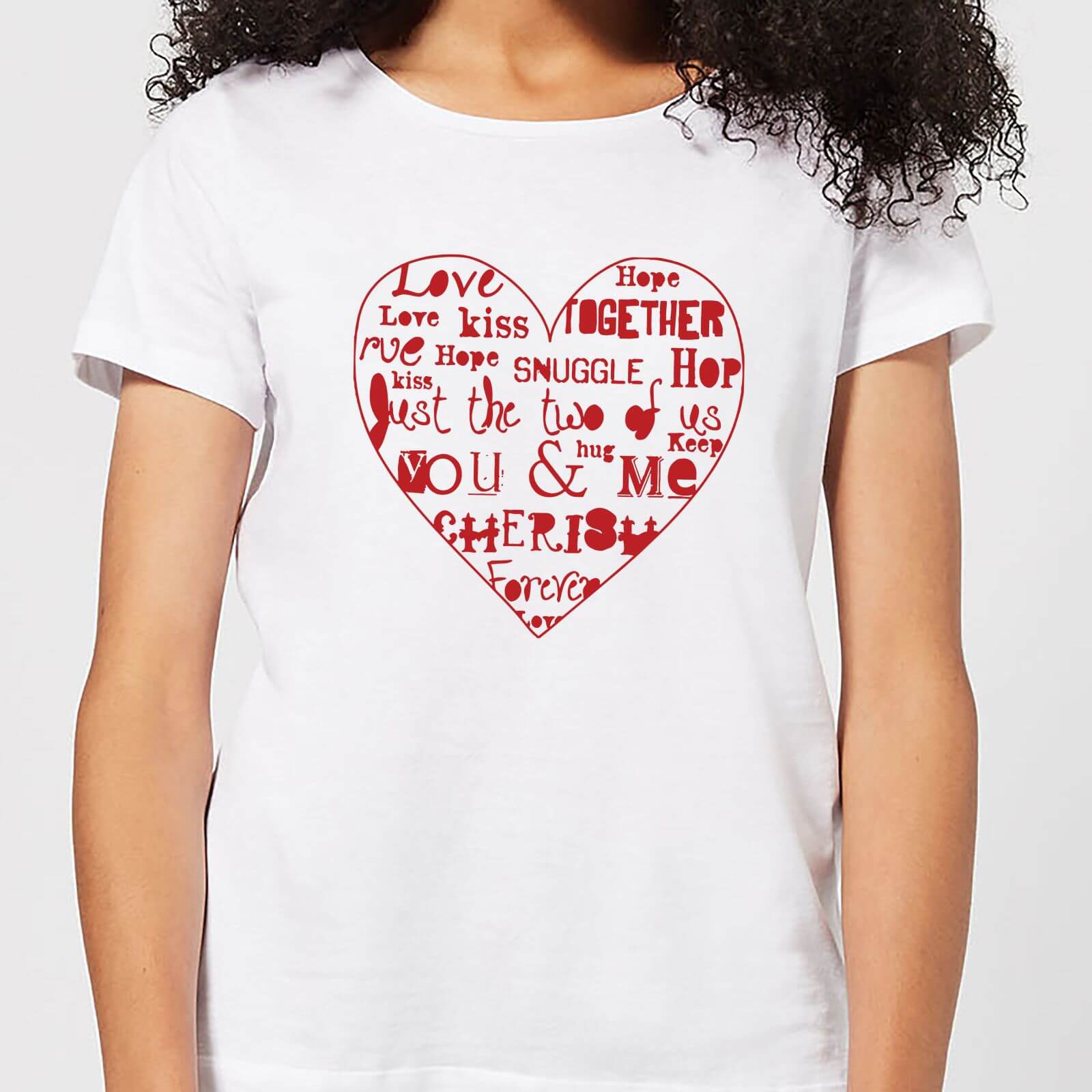 Love Dovey Words Heart Outline Women's T-Shirt - White - S - White