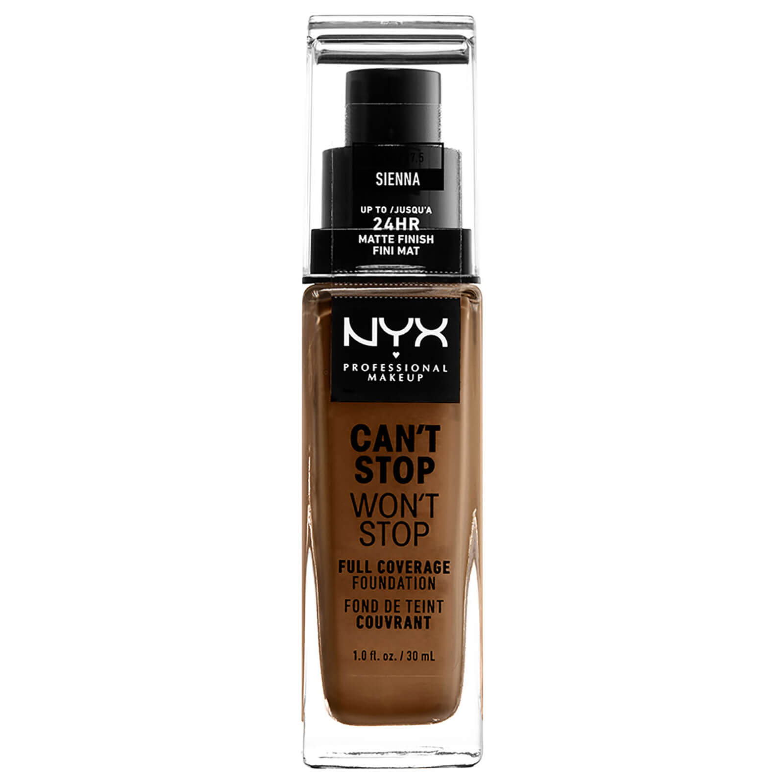 NYX Professional Makeup Can't Stop Won't Stop Full Coverage Liquid Foundation 30ml (Various Shades) - 17.5 Sienna - Neutral Medium Deep