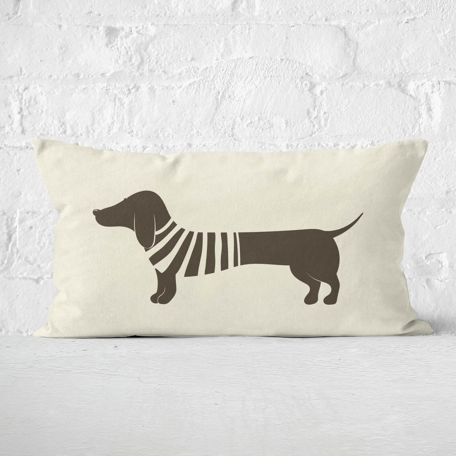 Stripey Jumper Sausage Dog Rectangular Cushion - Soft Touch