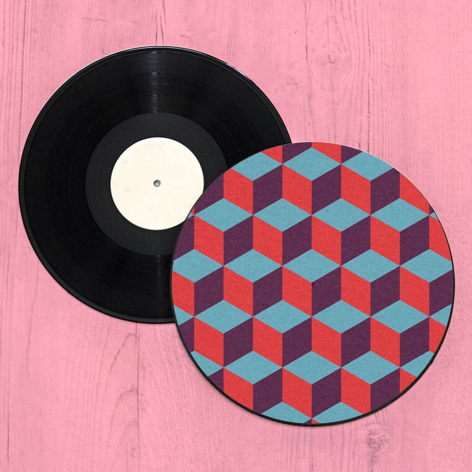 3D Cube Illusion Record Player Slip Mat