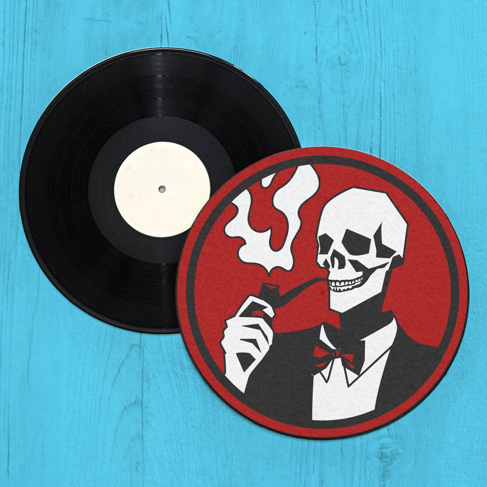 Gentleman Smoking Skull Record Player Slip Mat