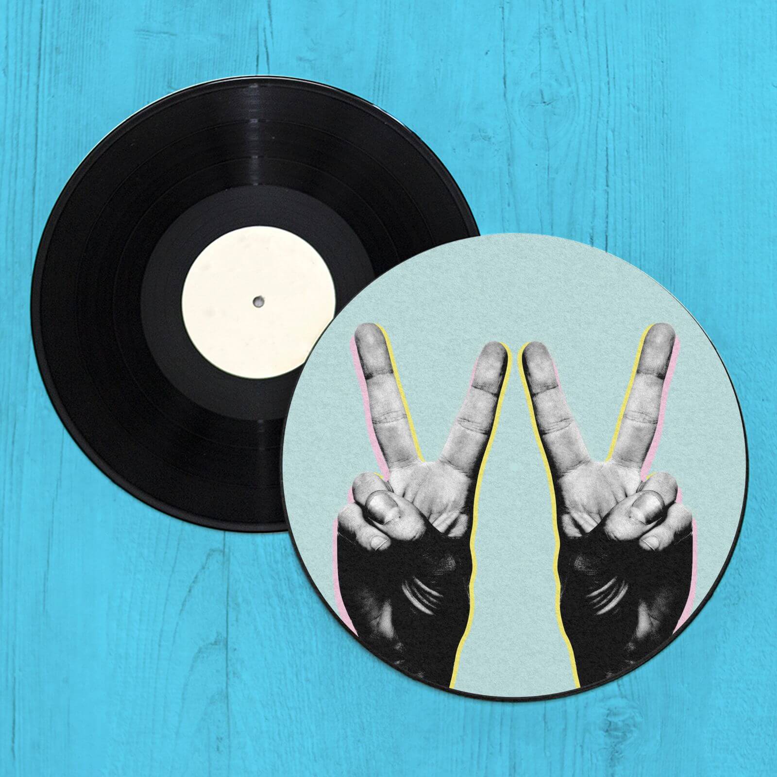 Double Peace Hand Sign Record Player Slip Mat