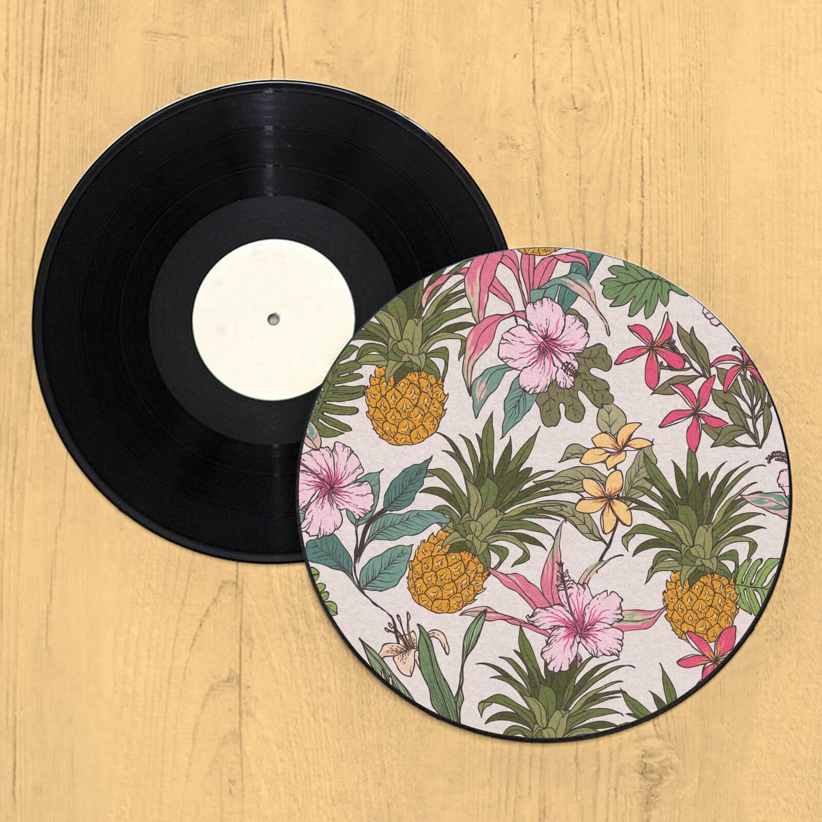 Tropical Floral Pineapple Record Player Slip Mat