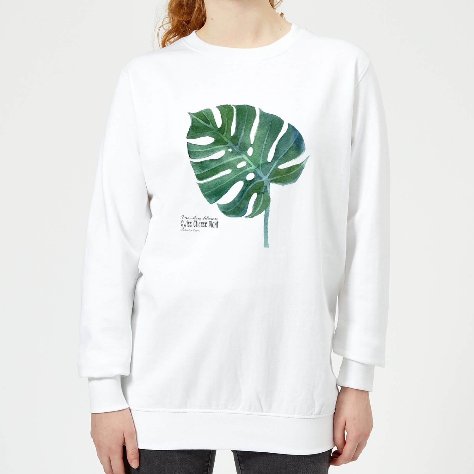 Swiss Cheese Plant Leaf Women's Sweatshirt - White - XS - White