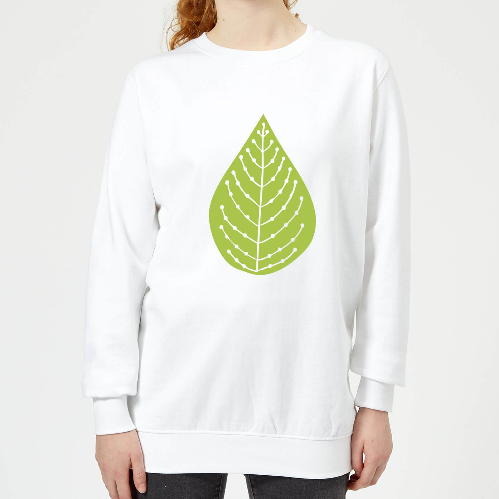 Plain Green Spotted Leaf Women's Sweatshirt - White - XS - White