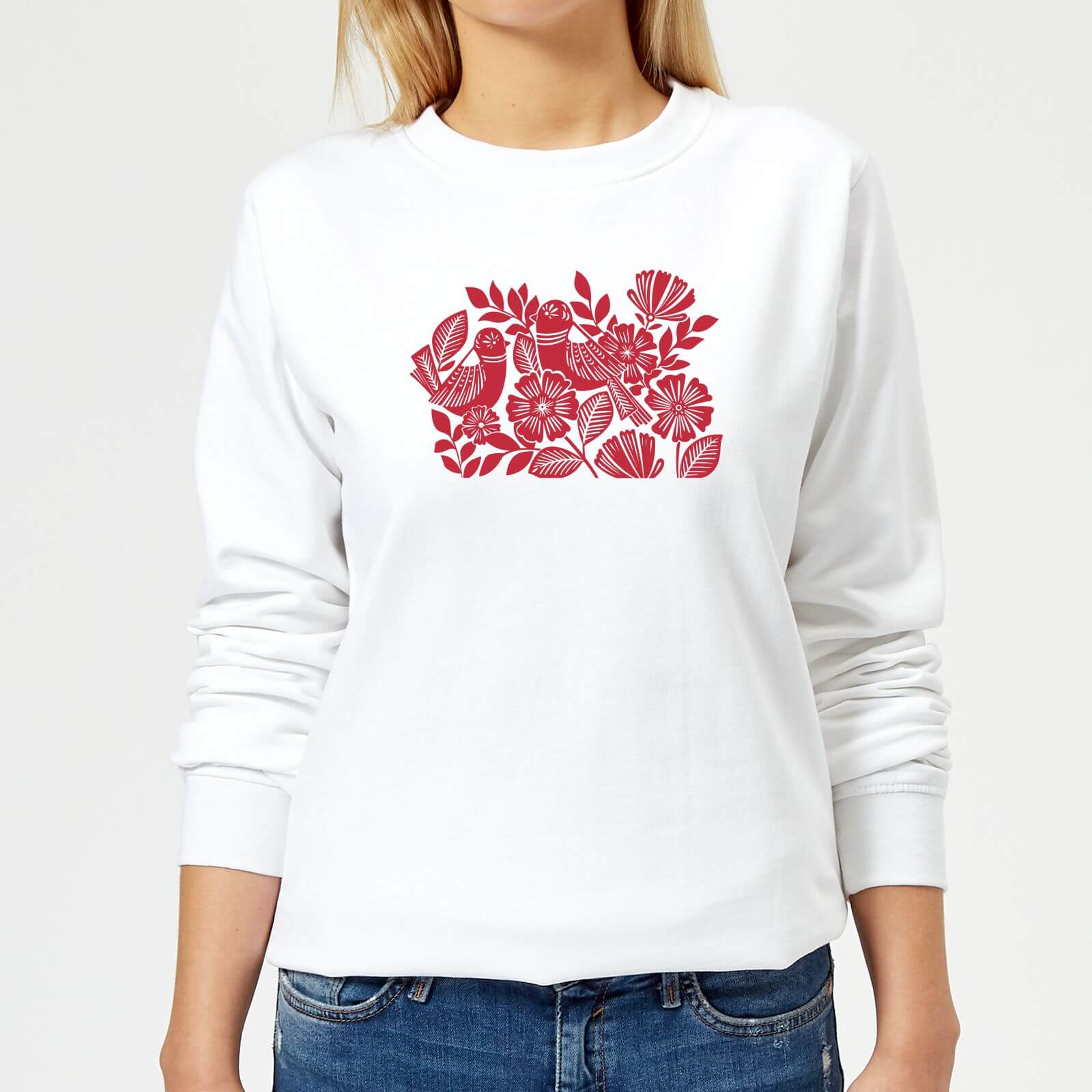 Folk Bird Graphic Women's Sweatshirt - White - XS - White