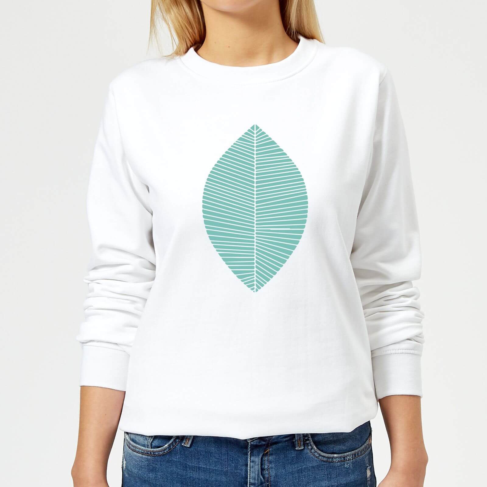 Plain Light Turquoise Leaf Women's Sweatshirt - White - L - White