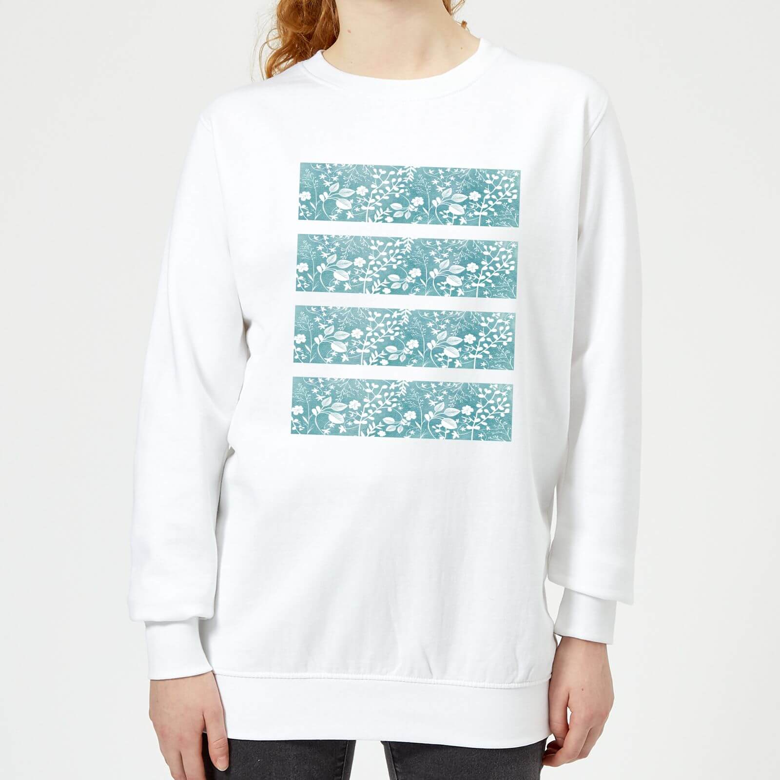 Floral Pattern Women's Sweatshirt - White - XS - White