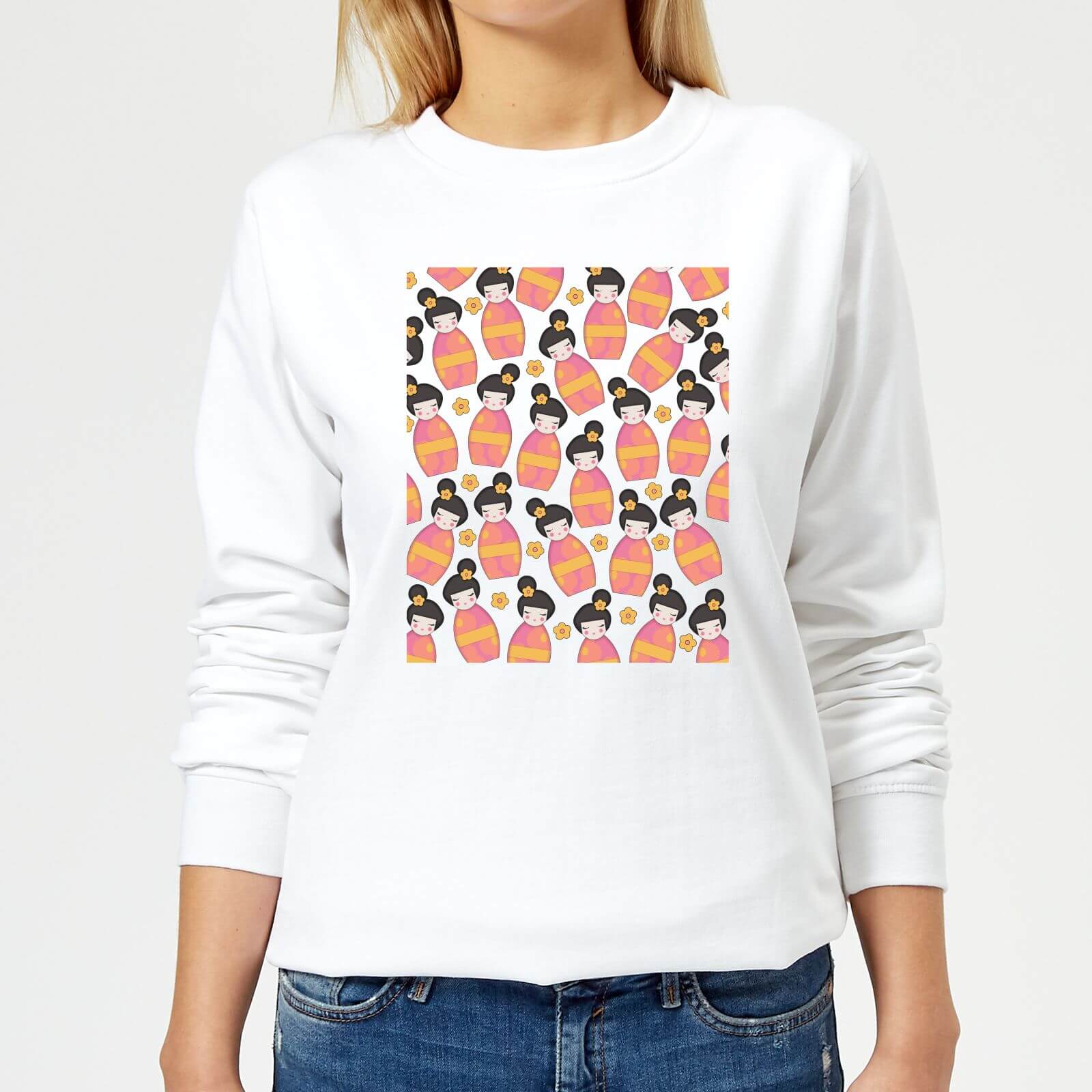 Day Time Geisha Scattered Pattern Women's Sweatshirt - White - XS - White