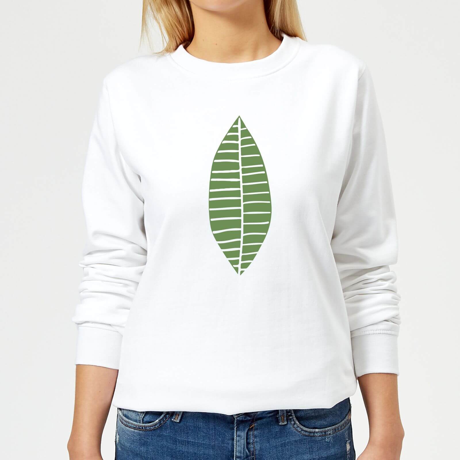 Plain Green Skinny Leaf Women's Sweatshirt - White - XS - White
