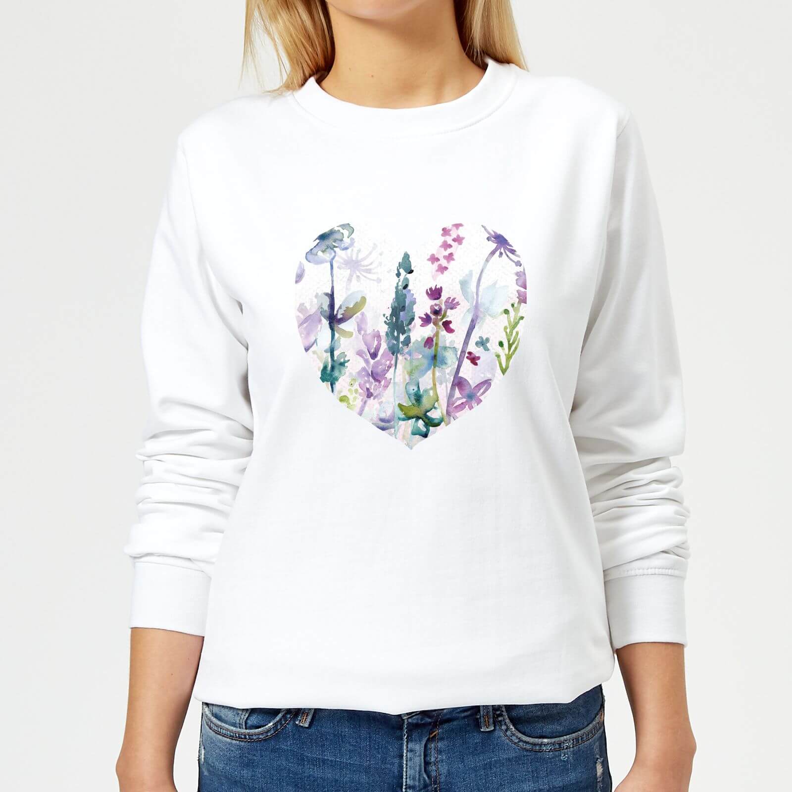 Floral Meadow Heart Women's Sweatshirt - White - XS - White