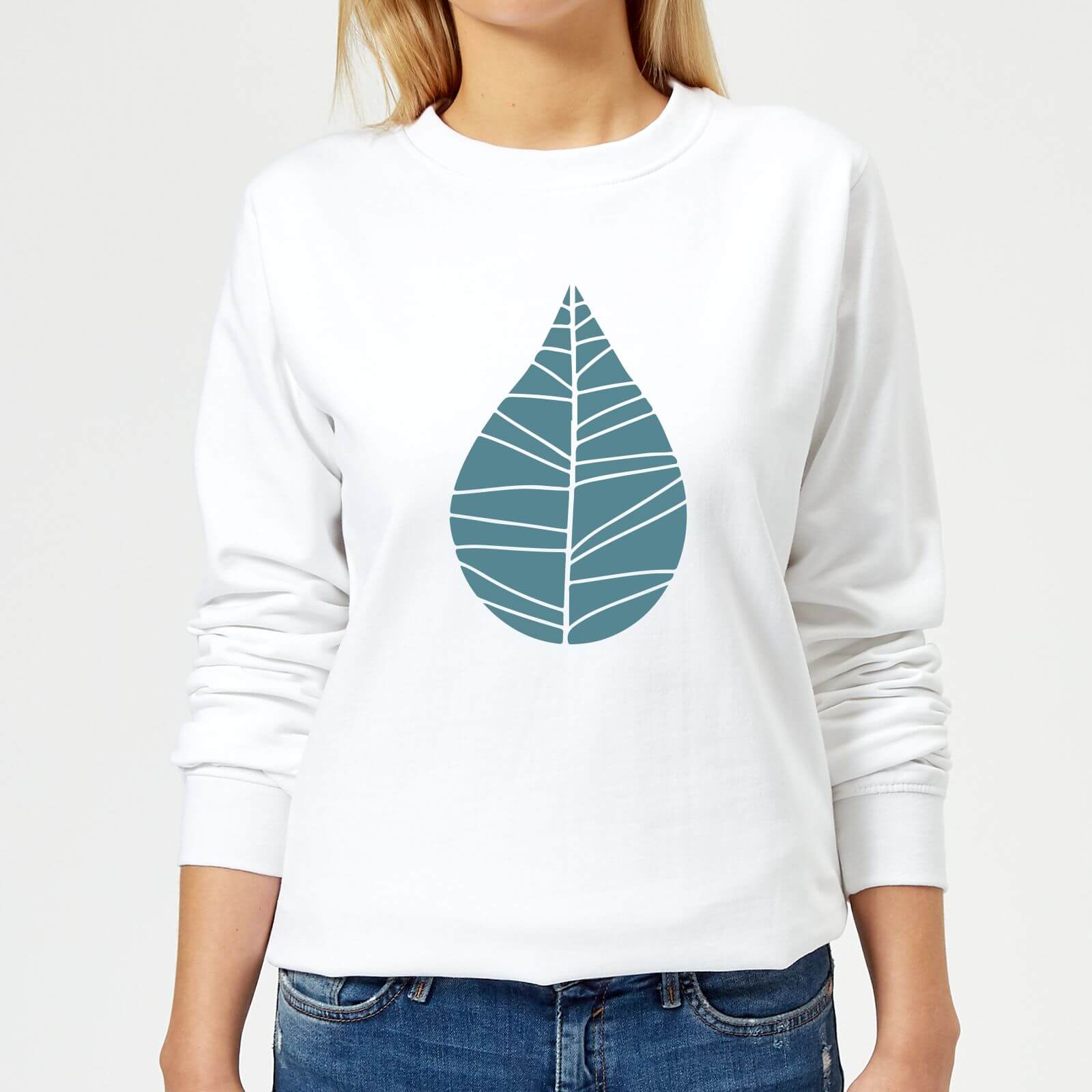 Plain Turquoise Leaf Women's Sweatshirt - White - XS - White