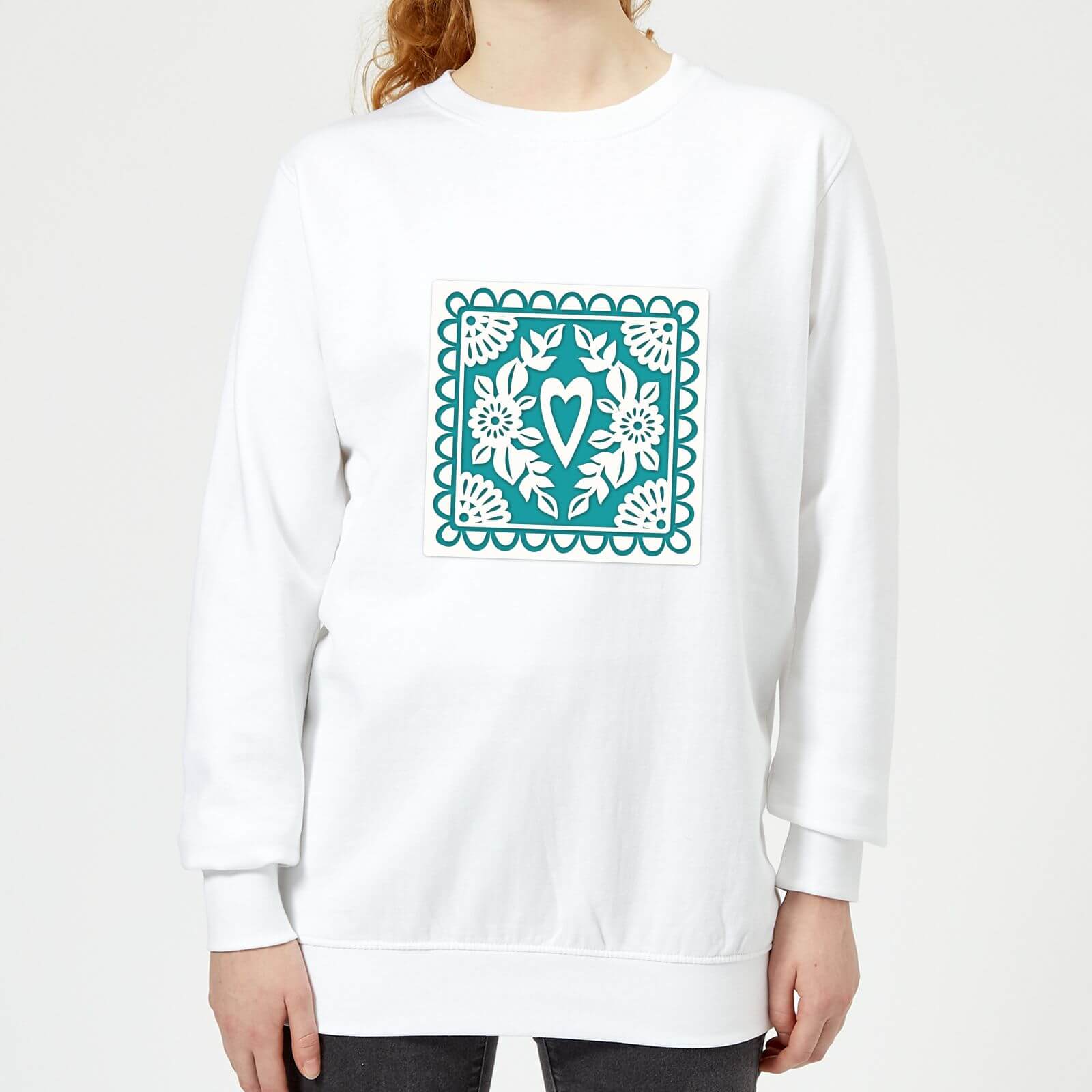 Cut Heart Pattern Heart Women's Sweatshirt - White - XS - White