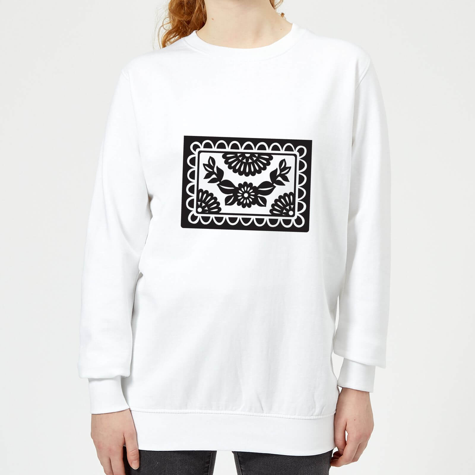 

Black Cut Heart Pattern Flower Women's Sweatshirt - White - 5XL - Bianco