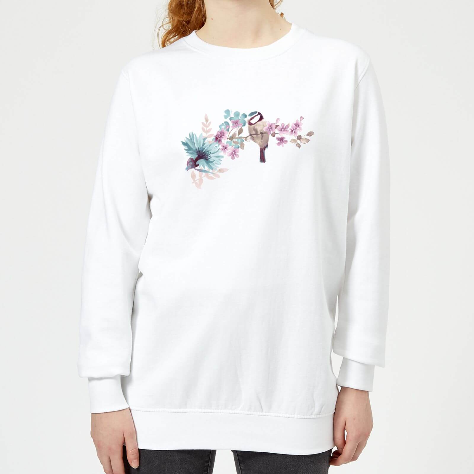 Blue Tit On Floral Branch Women's Sweatshirt - White - XS - White