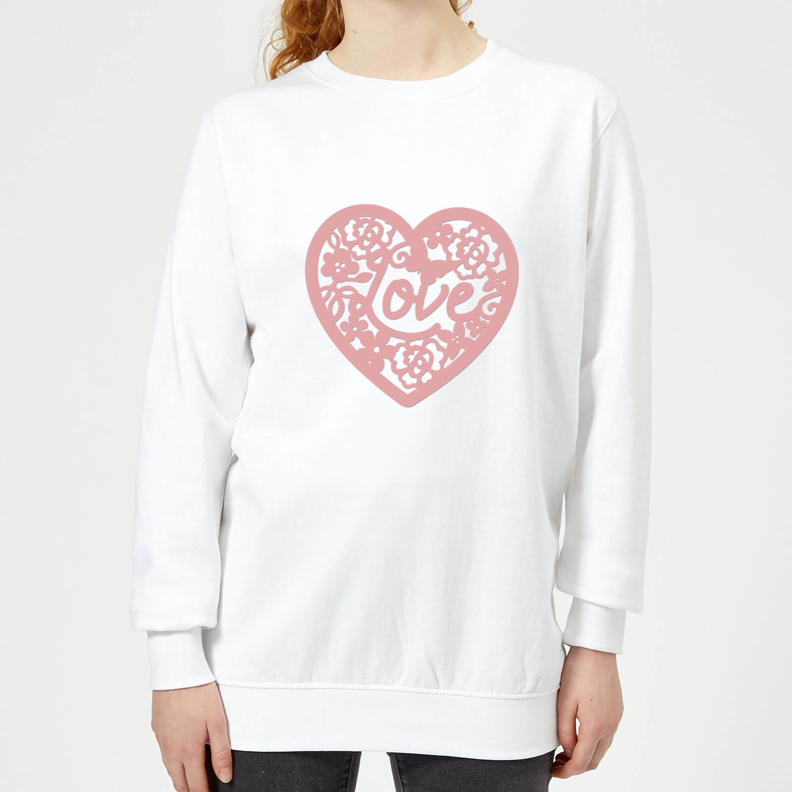 Pink Cut Out Love Heart Women's Sweatshirt - White - XS - White