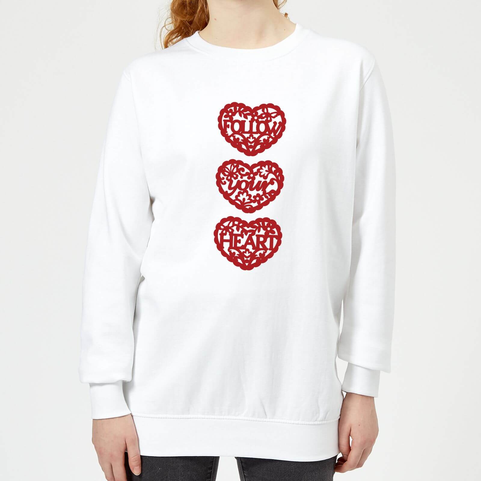 Follow Your Heart Red Cut Out Women's Sweatshirt - White - XS - White