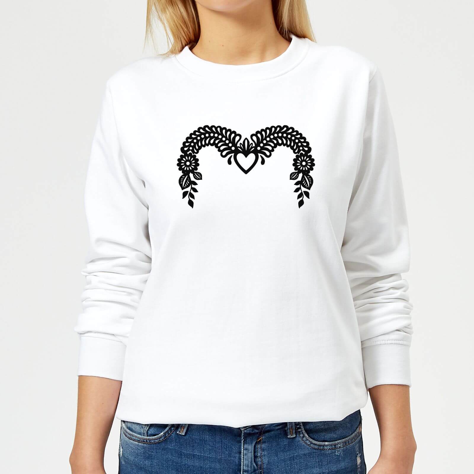 Curved Decorative Banner Women's Sweatshirt - White - XS - White