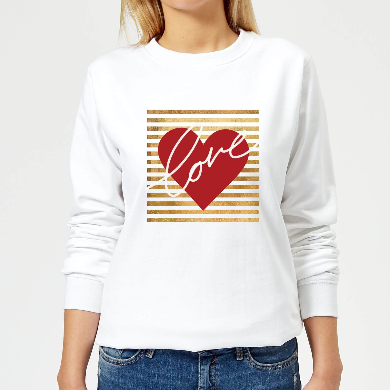 Heart Love Scribble Striped Background Women's Sweatshirt - White - XS - White