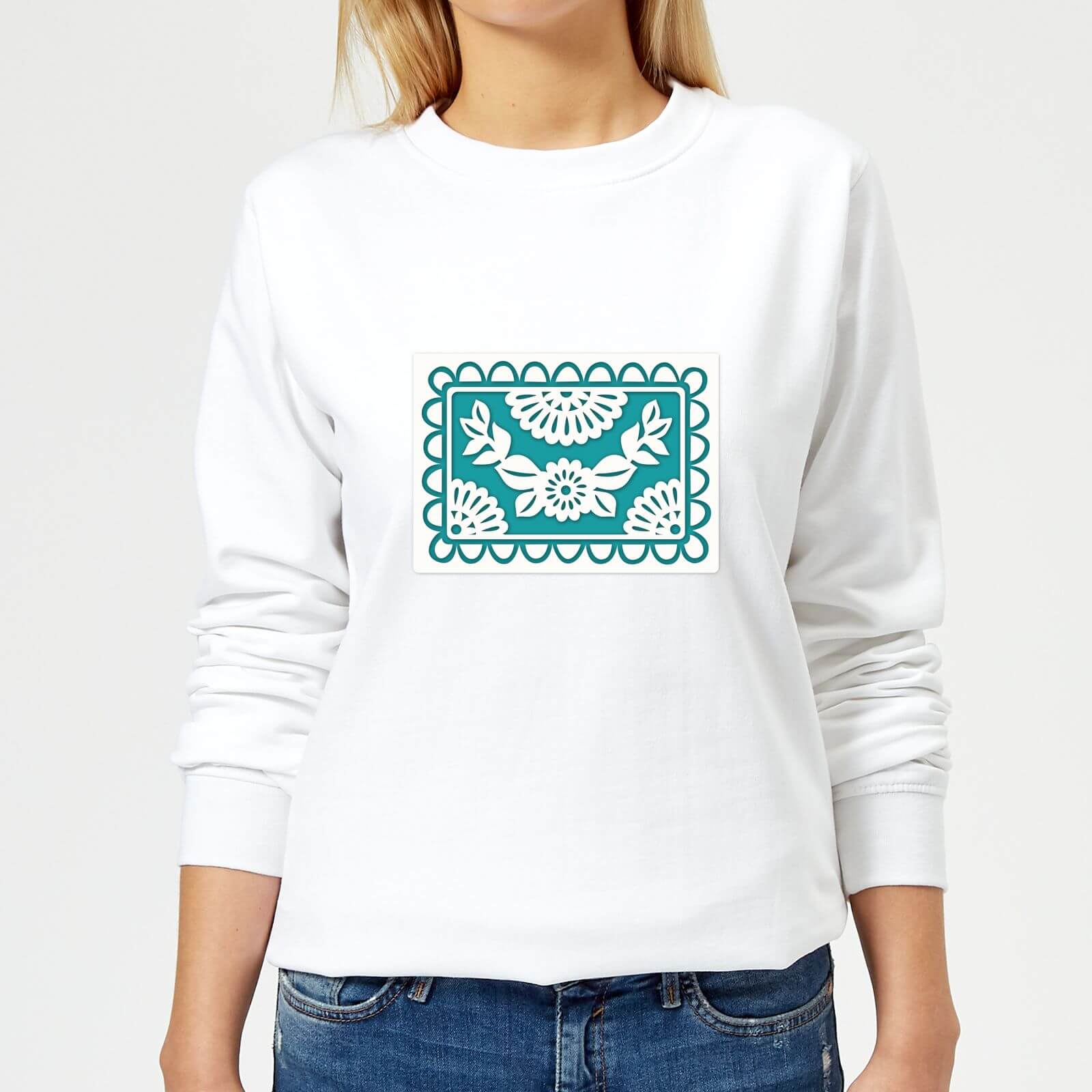 Cut Heart Pattern Flower Women's Sweatshirt - White - XS - White