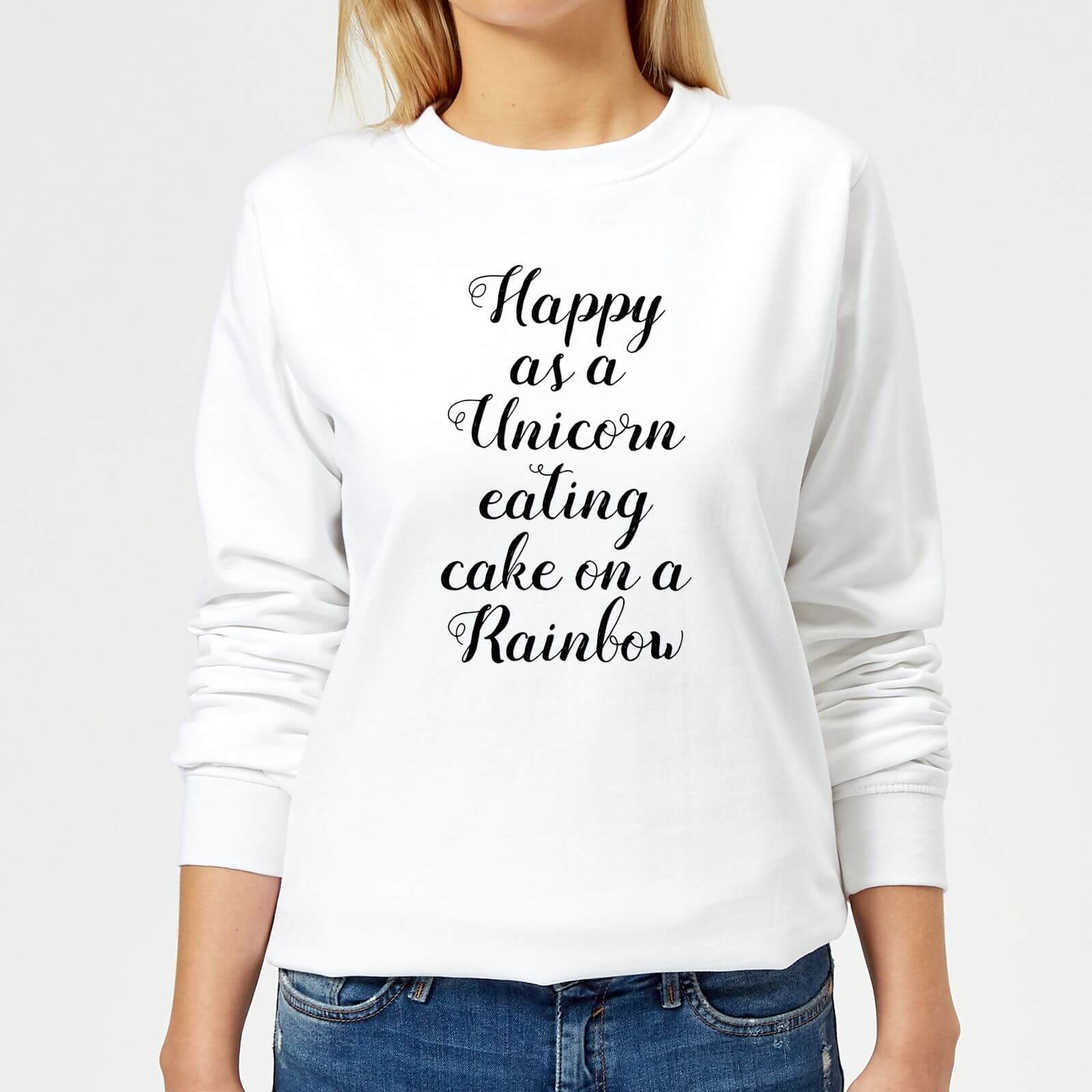 Happy As A Unicorn Eating Cake On A Rainbow Women's Sweatshirt - White - XS - White