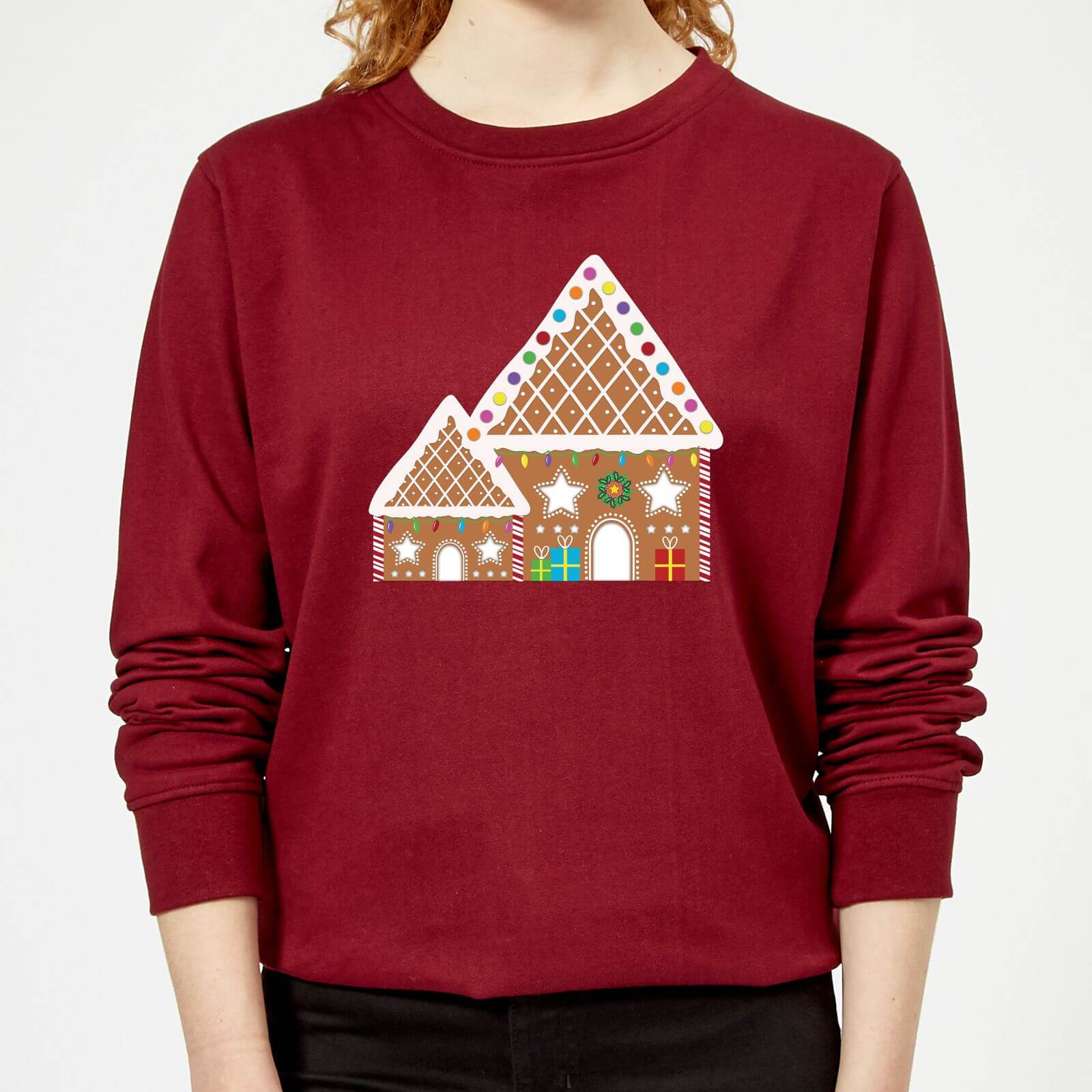 Gingerbread House Three Women's Sweatshirt - Burgundy - XS - Burgundy
