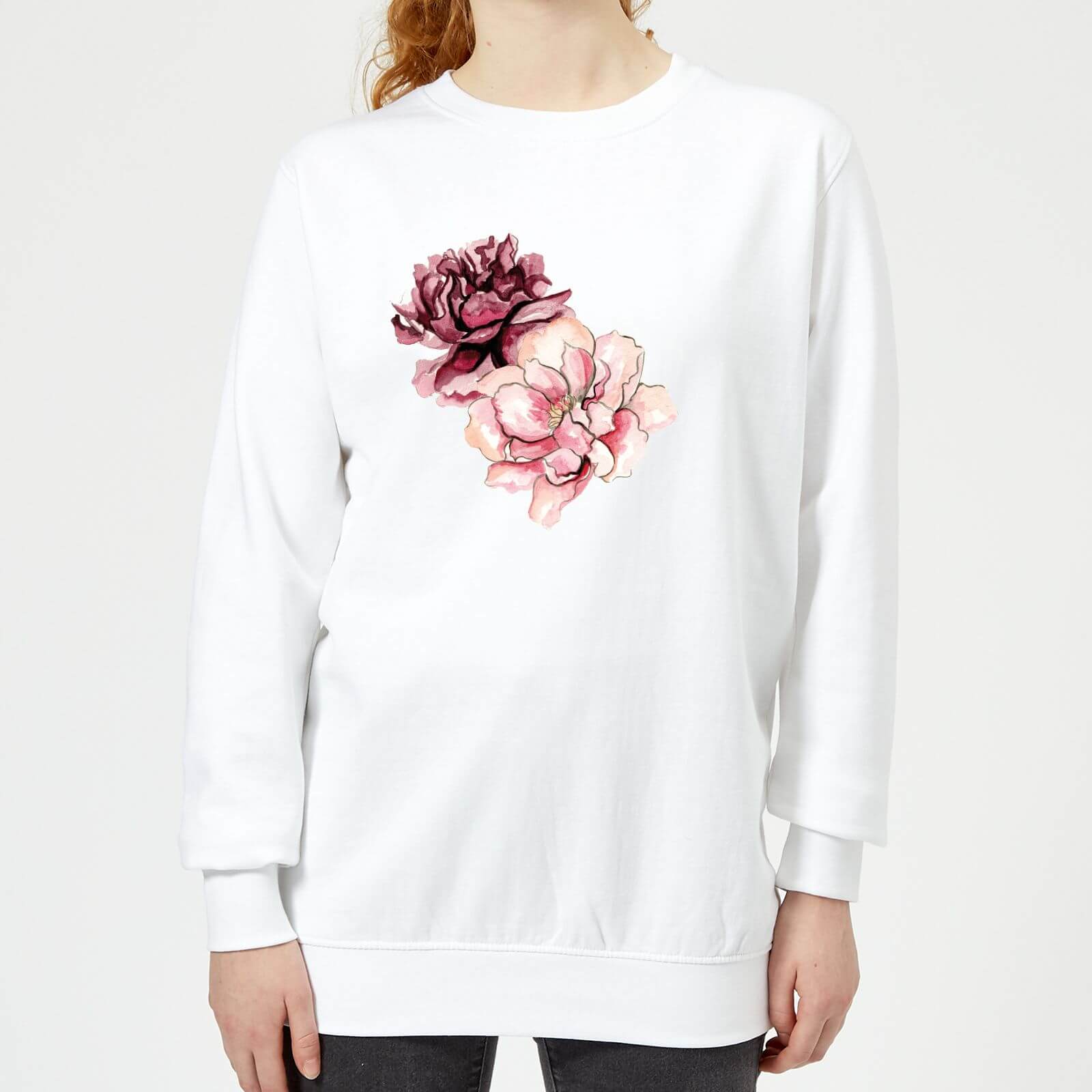 Pink Flowers Women's Sweatshirt - White - XS - White