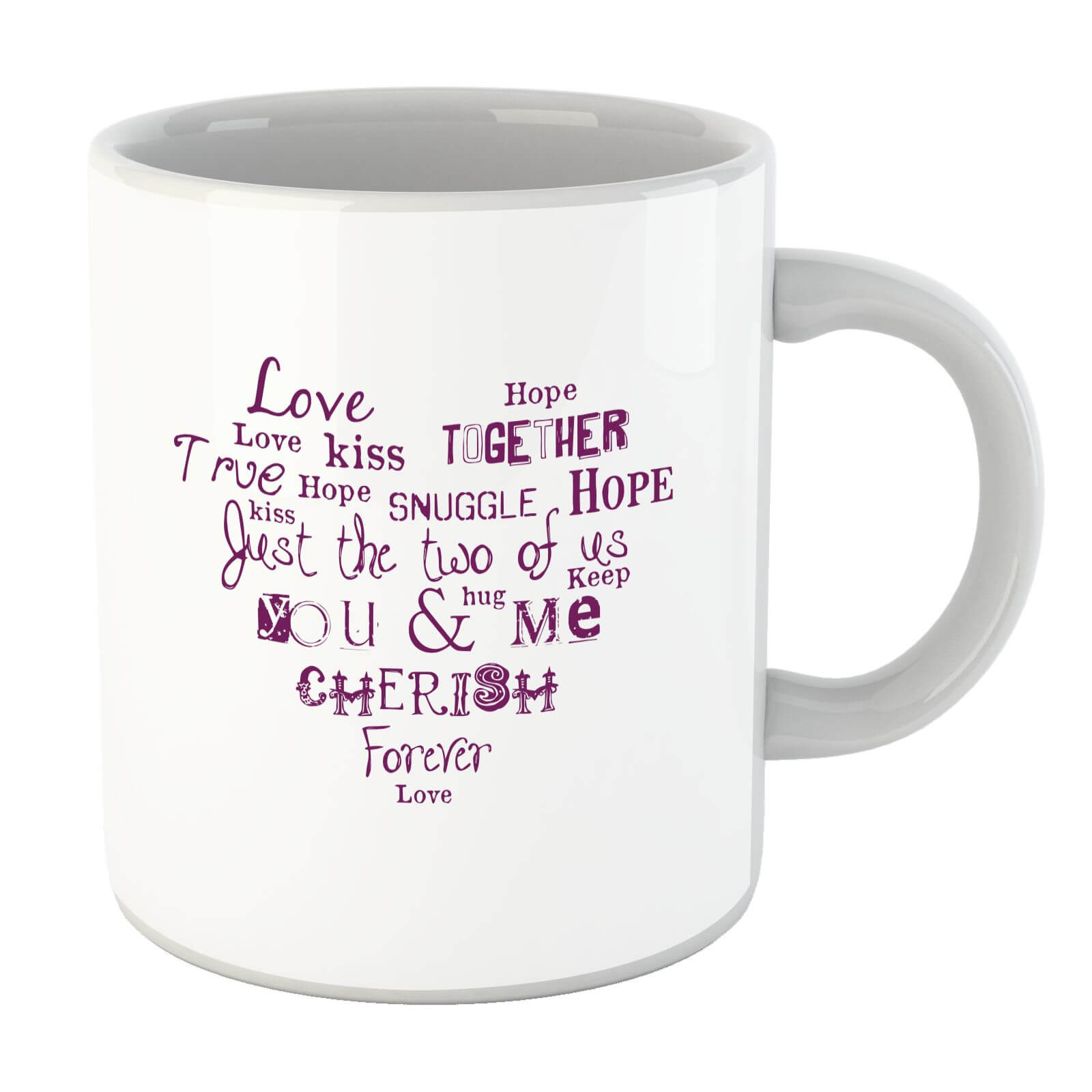 Love Dovey Words Heart Shape Mug