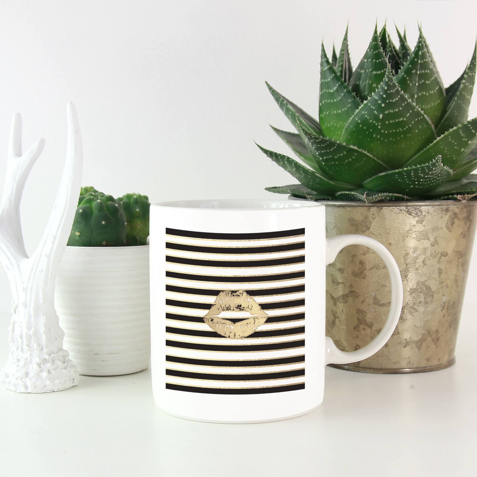 Lipstick Kiss Mark Striped Background Mug