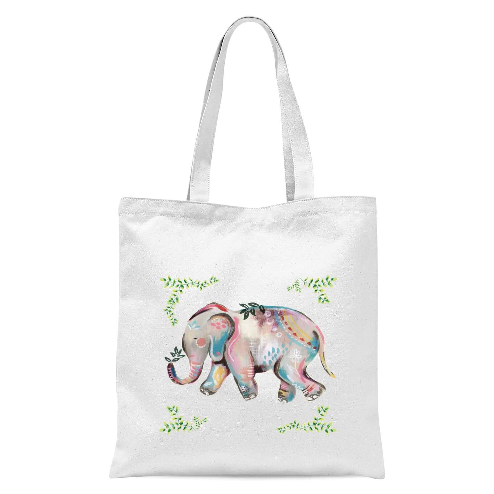 Indian Elephant With Leaf Border Tote Bag - White