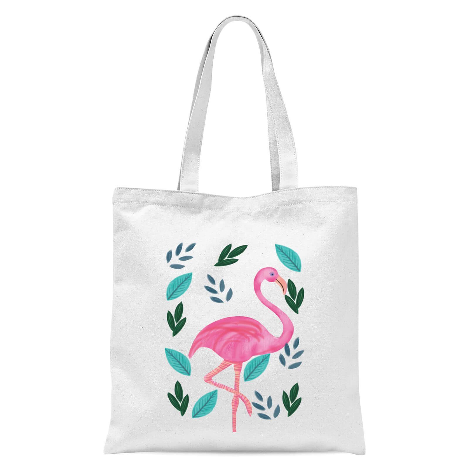Flamingo And Leaves Tote Bag - White