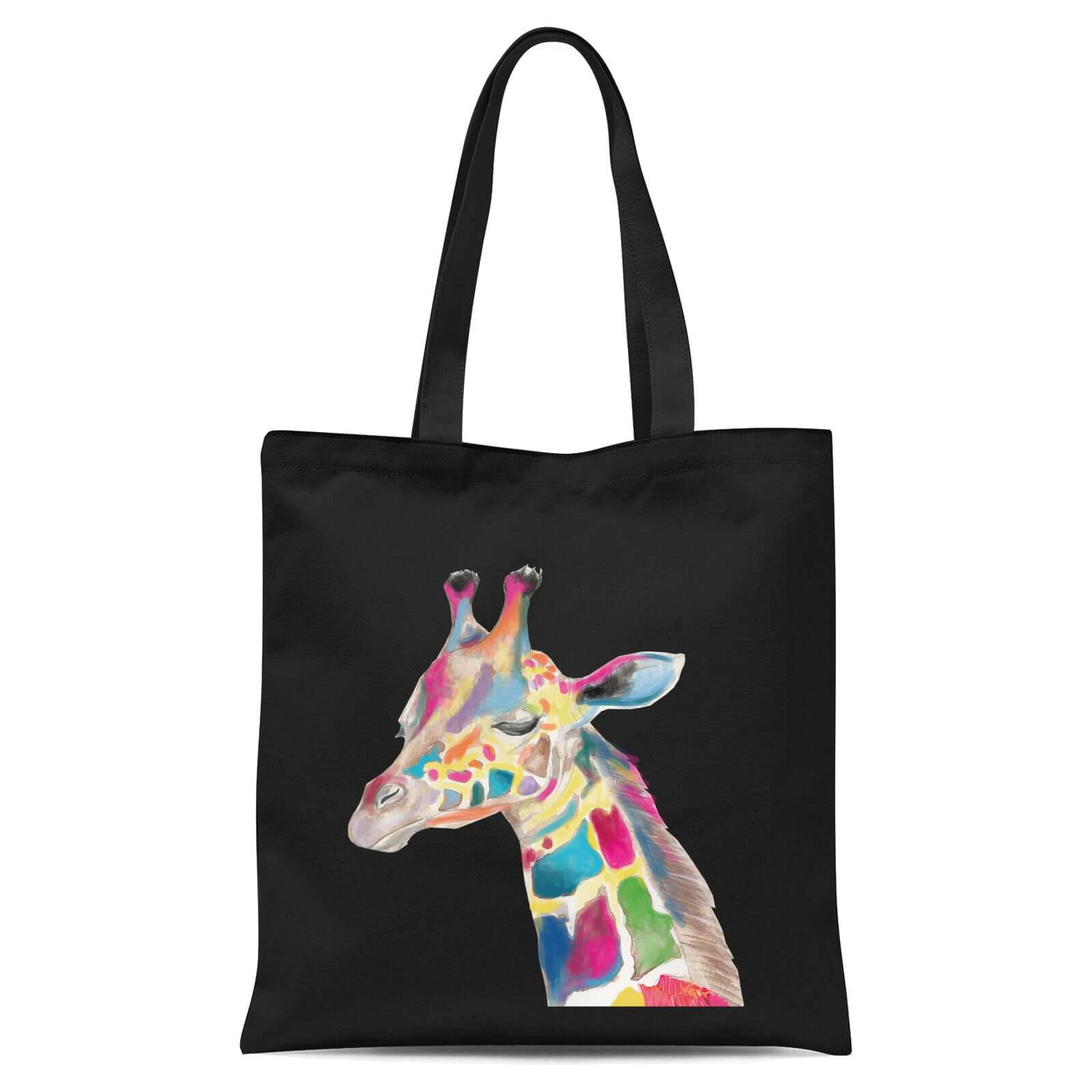 Multicolour Watercolour Giraffe Tote Bag - Black
