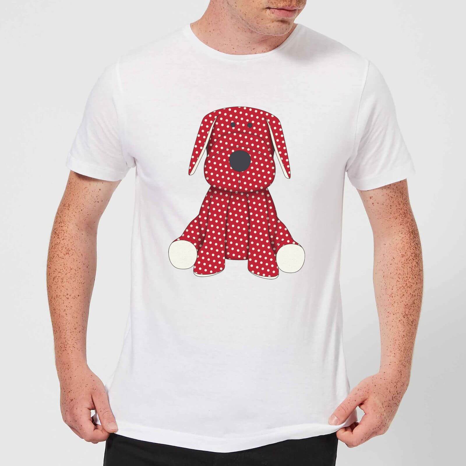 Candlelight Red Polka Dot Dog Teddy Men's T-Shirt - White - M - White