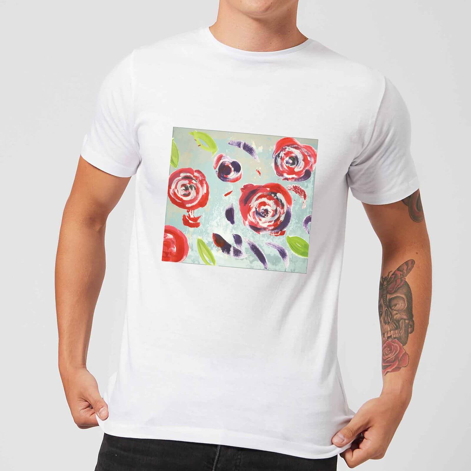 Candlelight Acrylic Painted Flowers Men's T-Shirt - White - 5XL - White