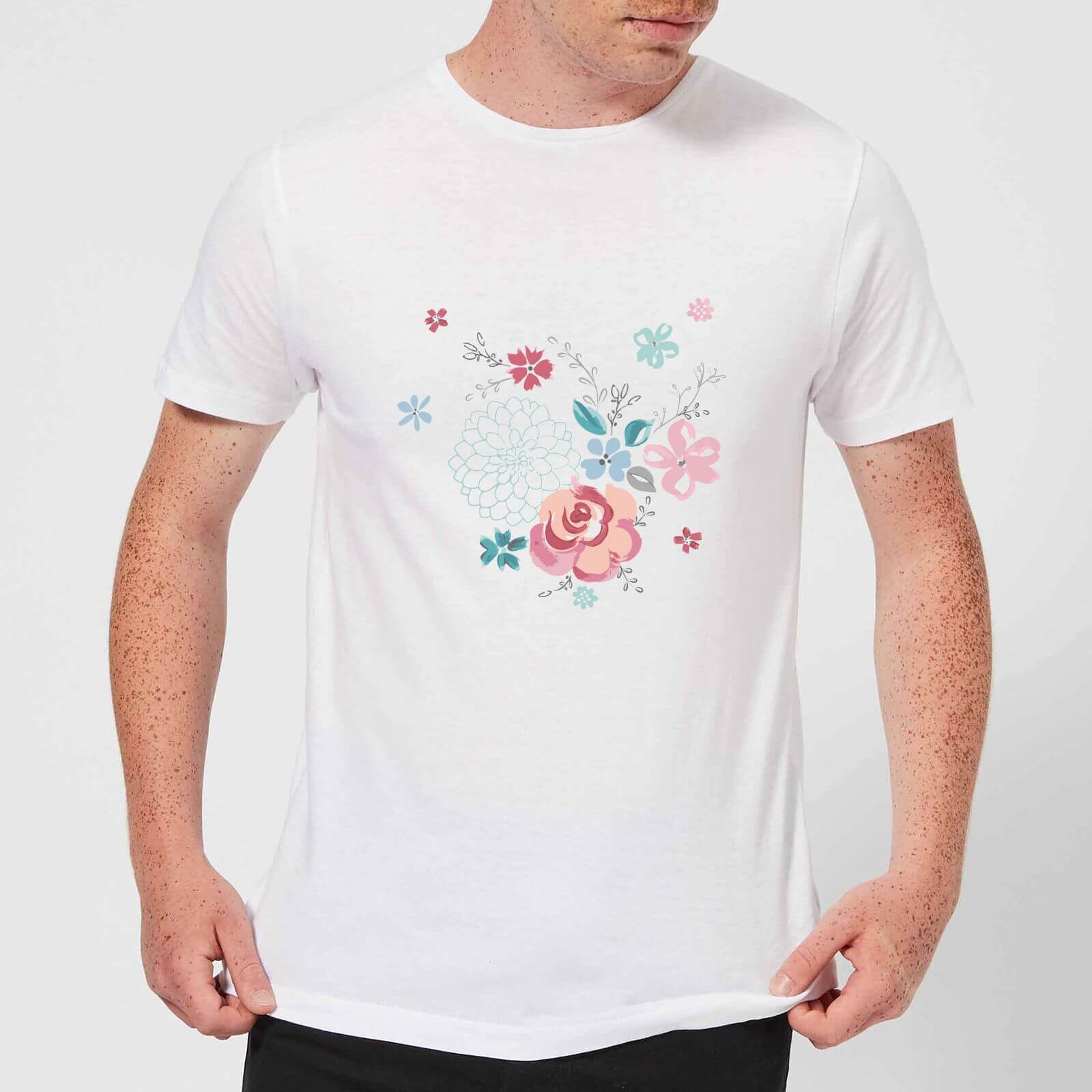 Candlelight Water Colour Flower Bouquet Men's T-Shirt - White - 5XL - White