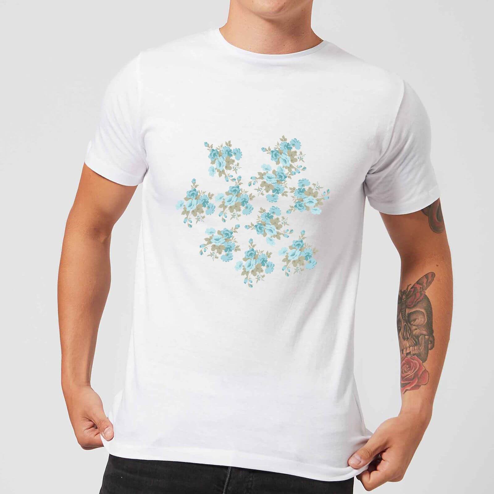 Candlelight Flower Bouquet Burst Men's T-Shirt - White - 5XL - White