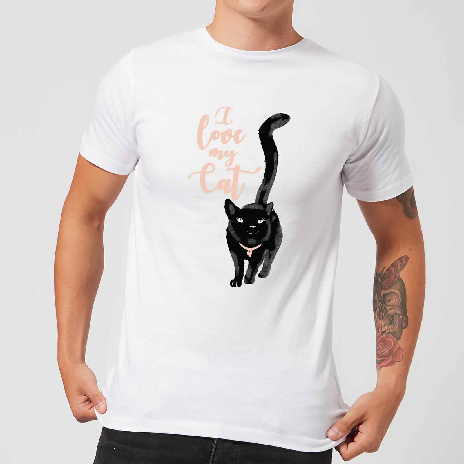 Candlelight I Love My Cat Black Cat Men's T-Shirt - White - S - White