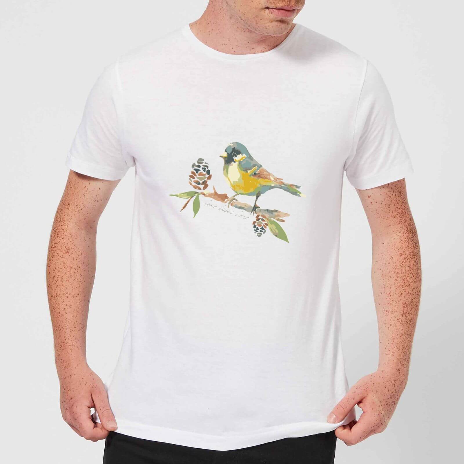 Candlelight Blue Tit On Pine Cone Branch Men's T-Shirt - White - S - White