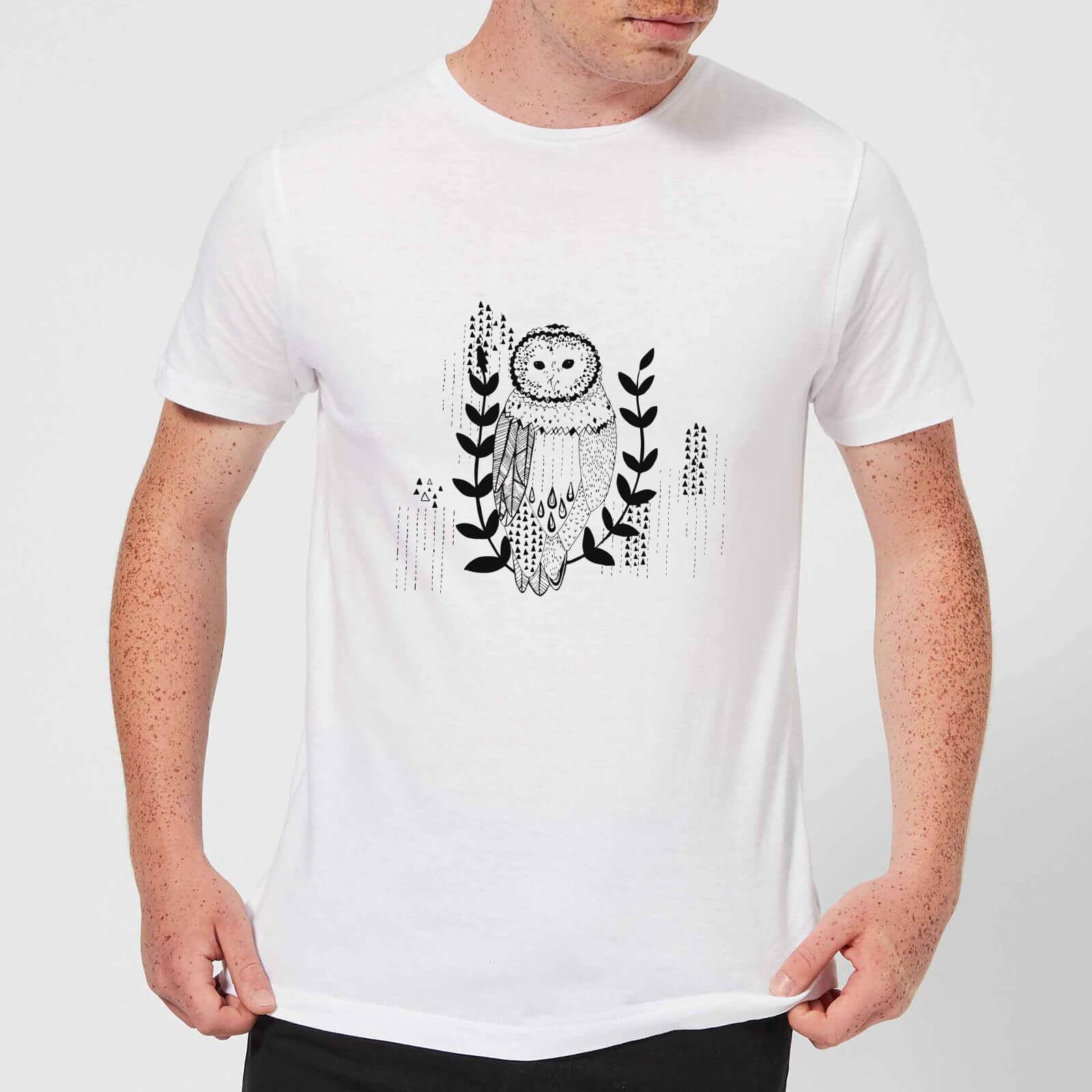 Candlelight Line Art Owl Men's T-Shirt - White - M - White