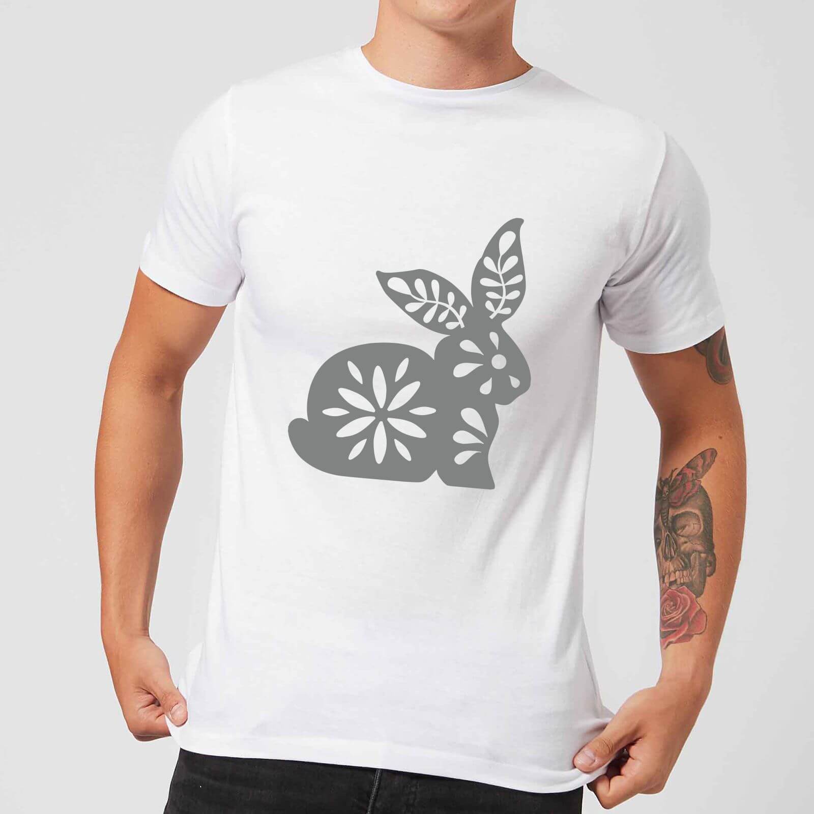 Candlelight Folk Silhouette Rabbit Cutout Men's T-Shirt - White - S - White