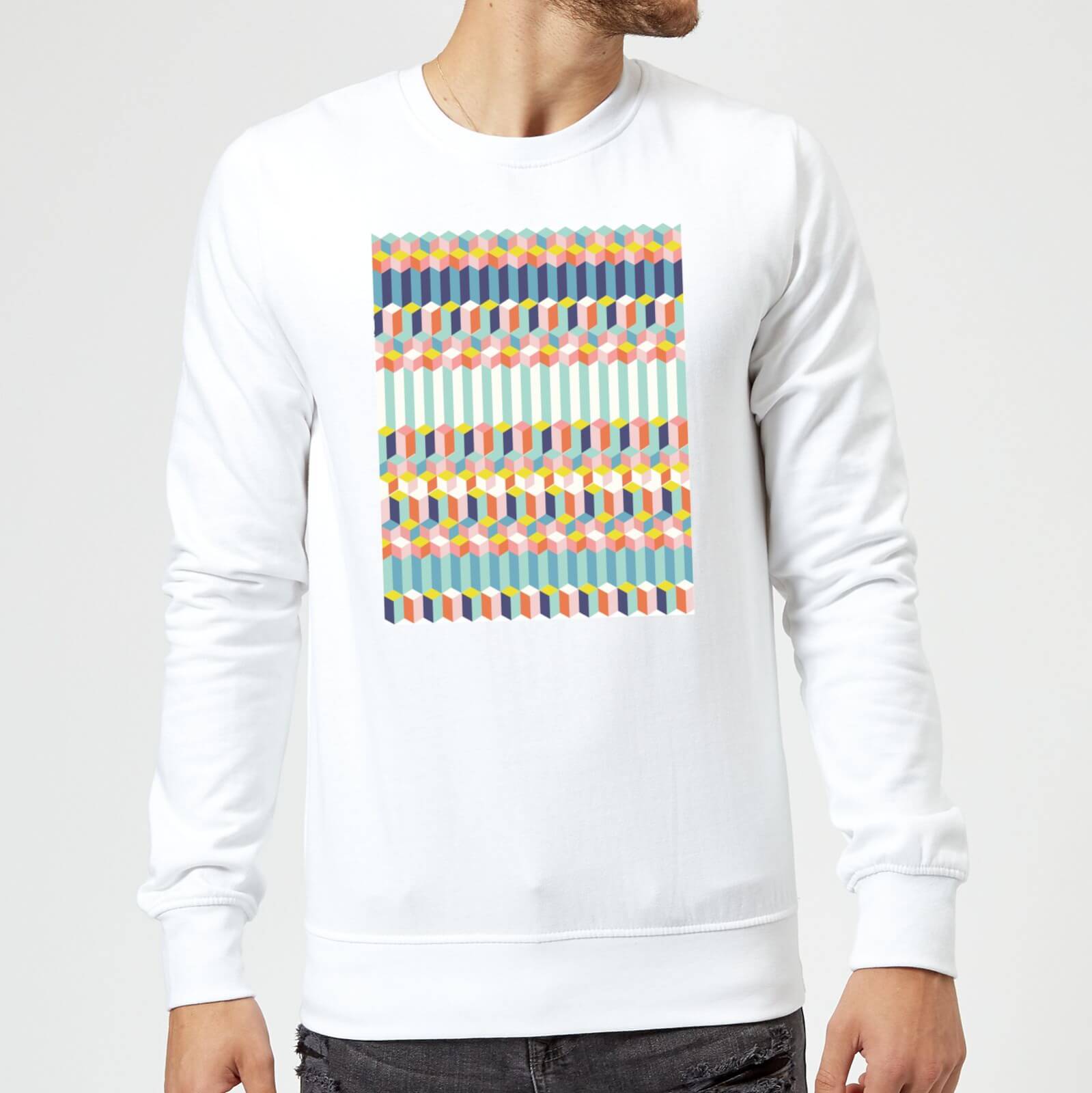 Candlelight Funky Colourful Three Dimensional Checkered Pattern Sweatshirt - White - S