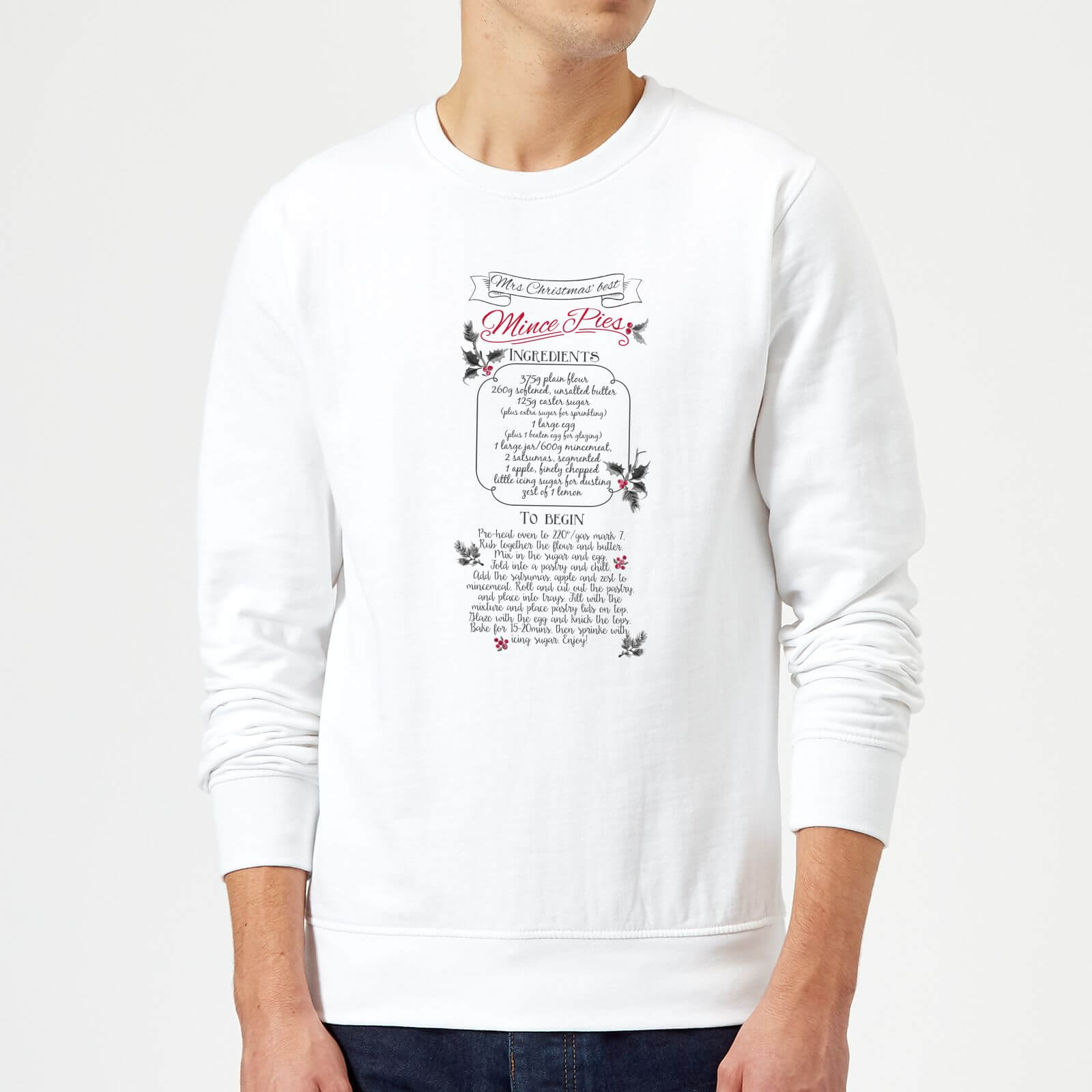 Candlelight Mince Pie Recipe Sweatshirt - White - M - White