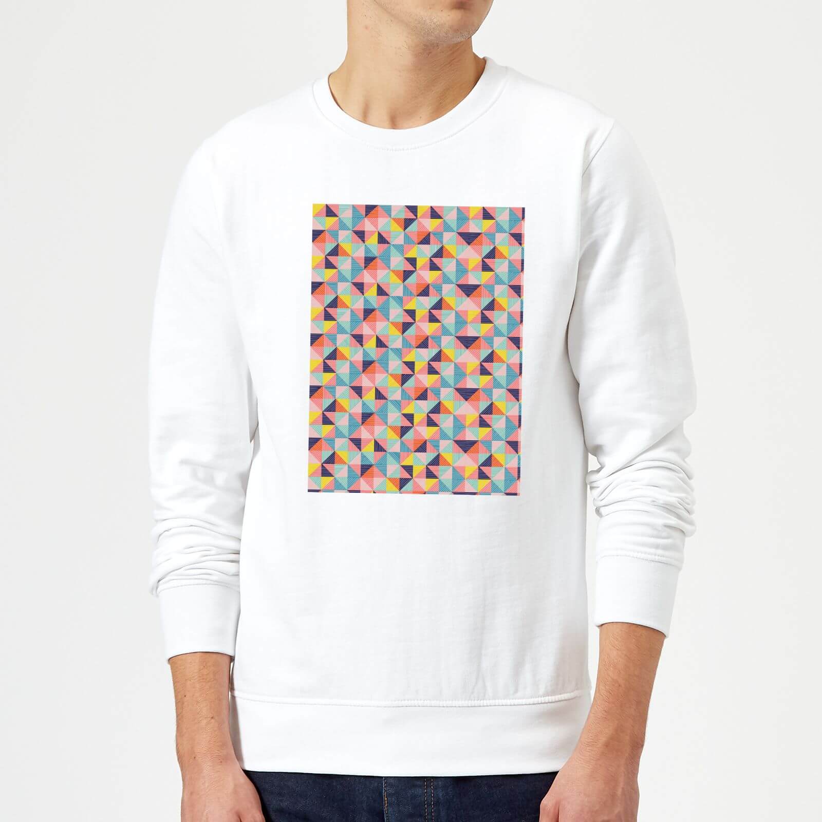 Candlelight Funky Colourful Square Checkered Pattern Sweatshirt - White - S - White