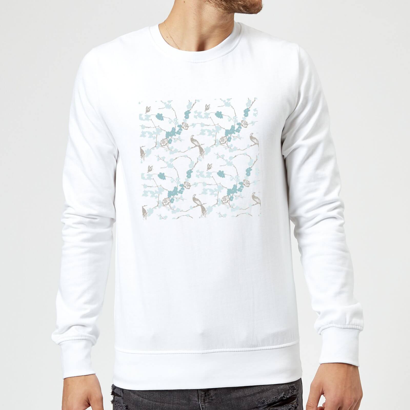 Candlelight Thrush Bird Amongst Forget Me Nots Sweatshirt - White - S - White