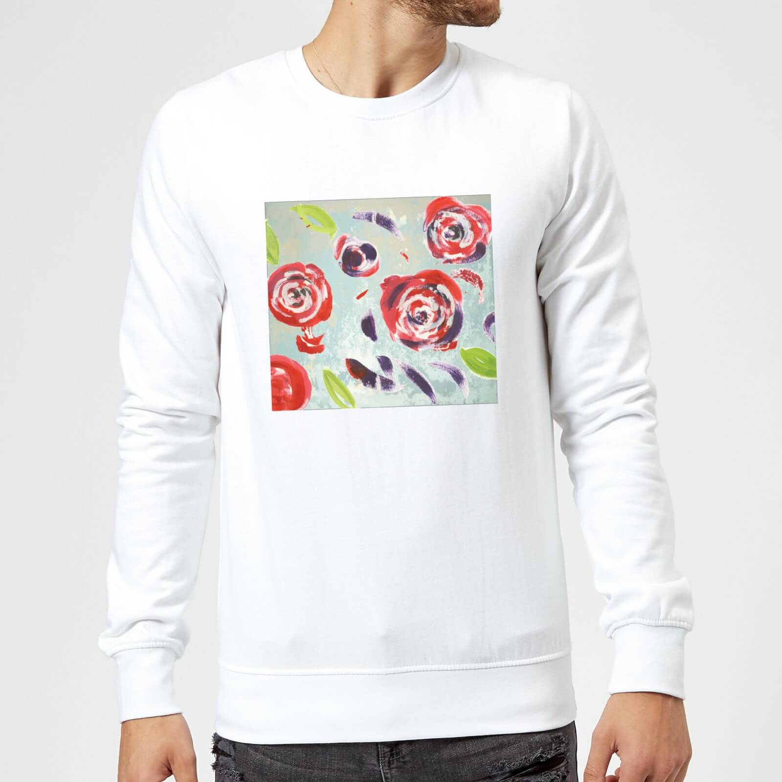 Candlelight Acrylic Painted Flowers Sweatshirt - White - S - White