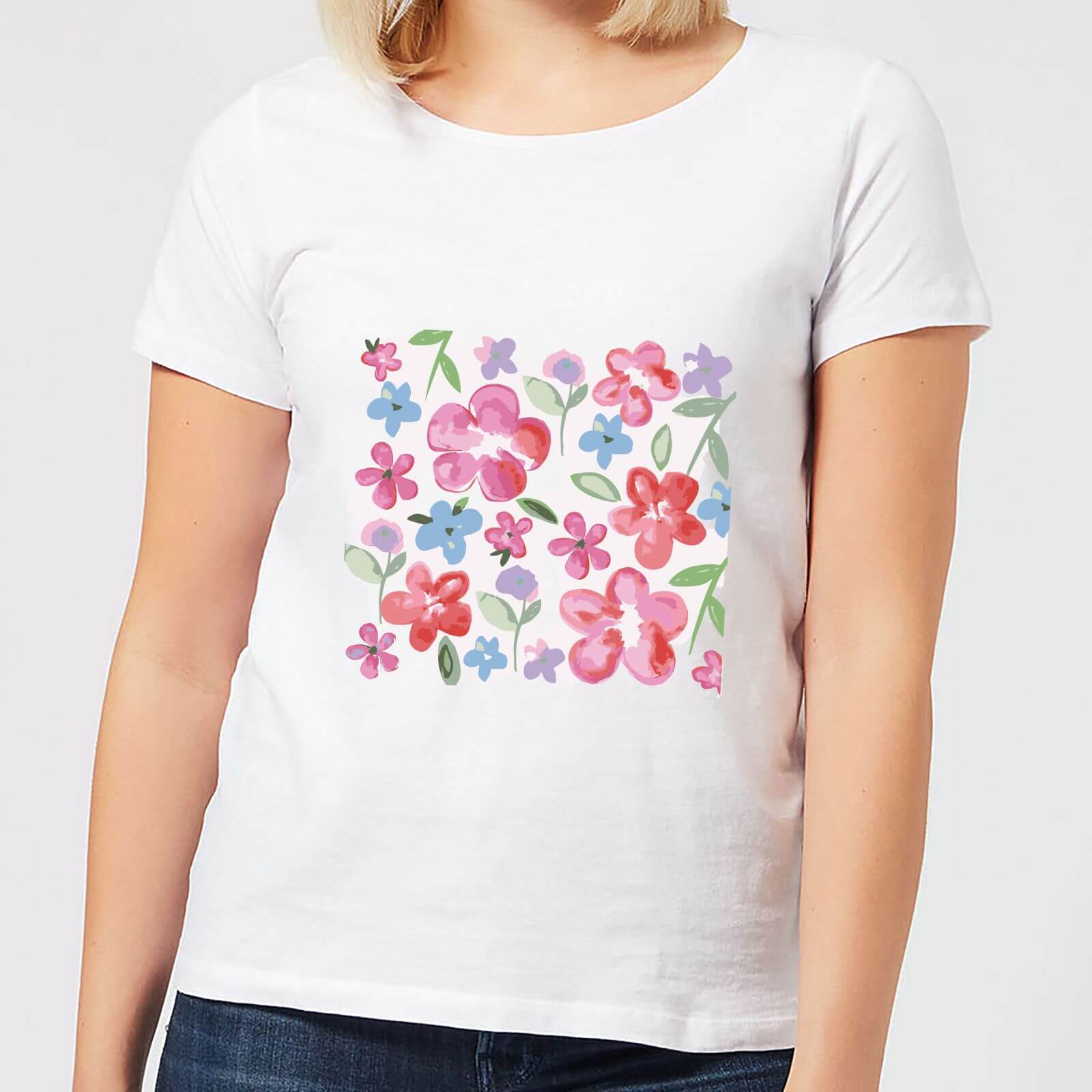 Candlelight Spring Pansy Flower Bed Women's T-Shirt - White - S - White