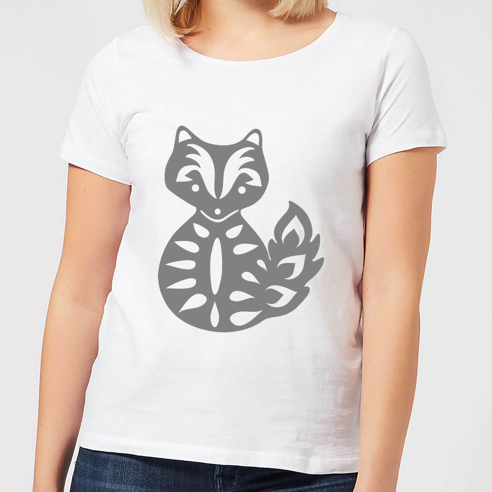 Candlelight Folk Silhouette Fox Cutout Women's T-Shirt - White - S - White
