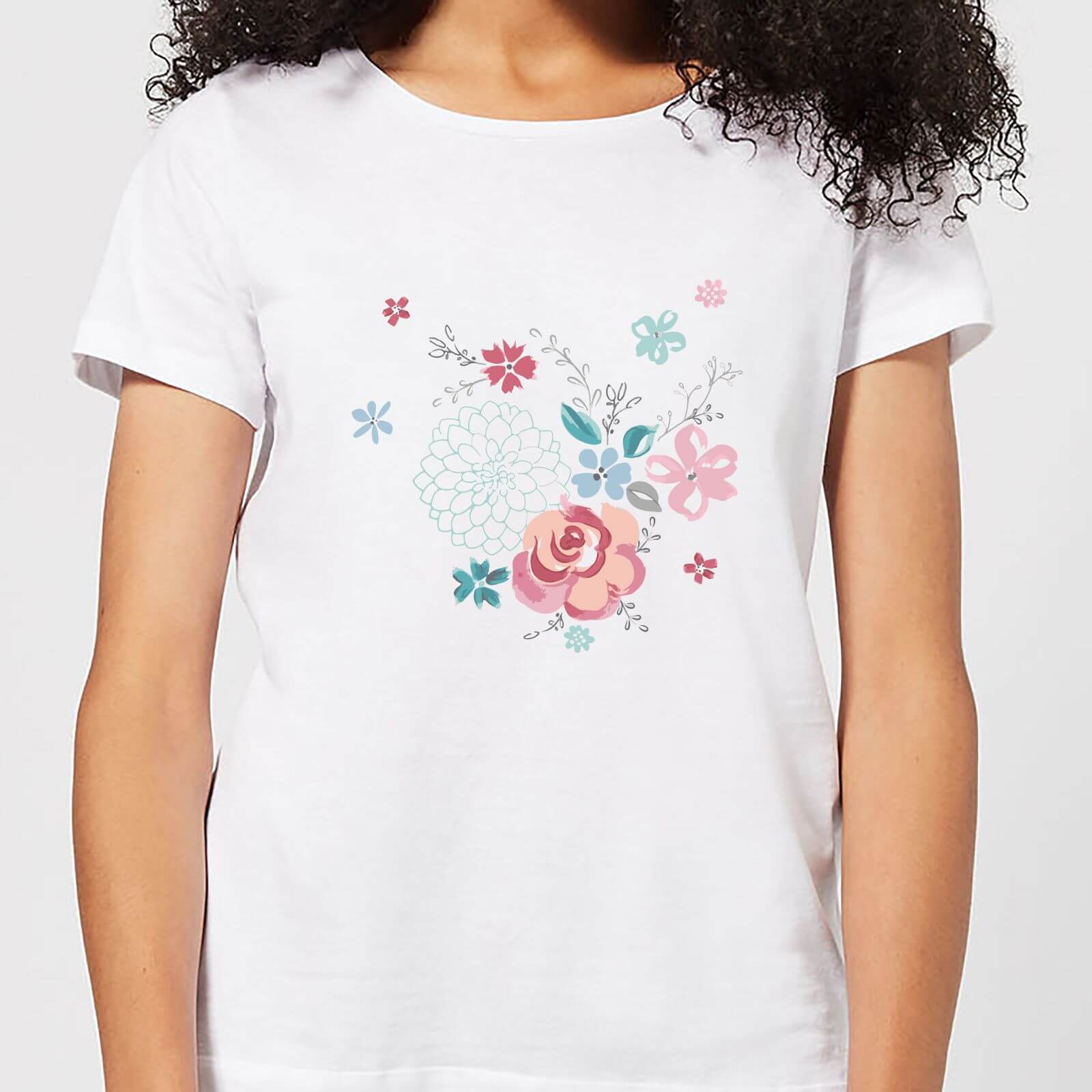 Candlelight Water Colour Flower Bouquet Women's T-Shirt - White - L - White