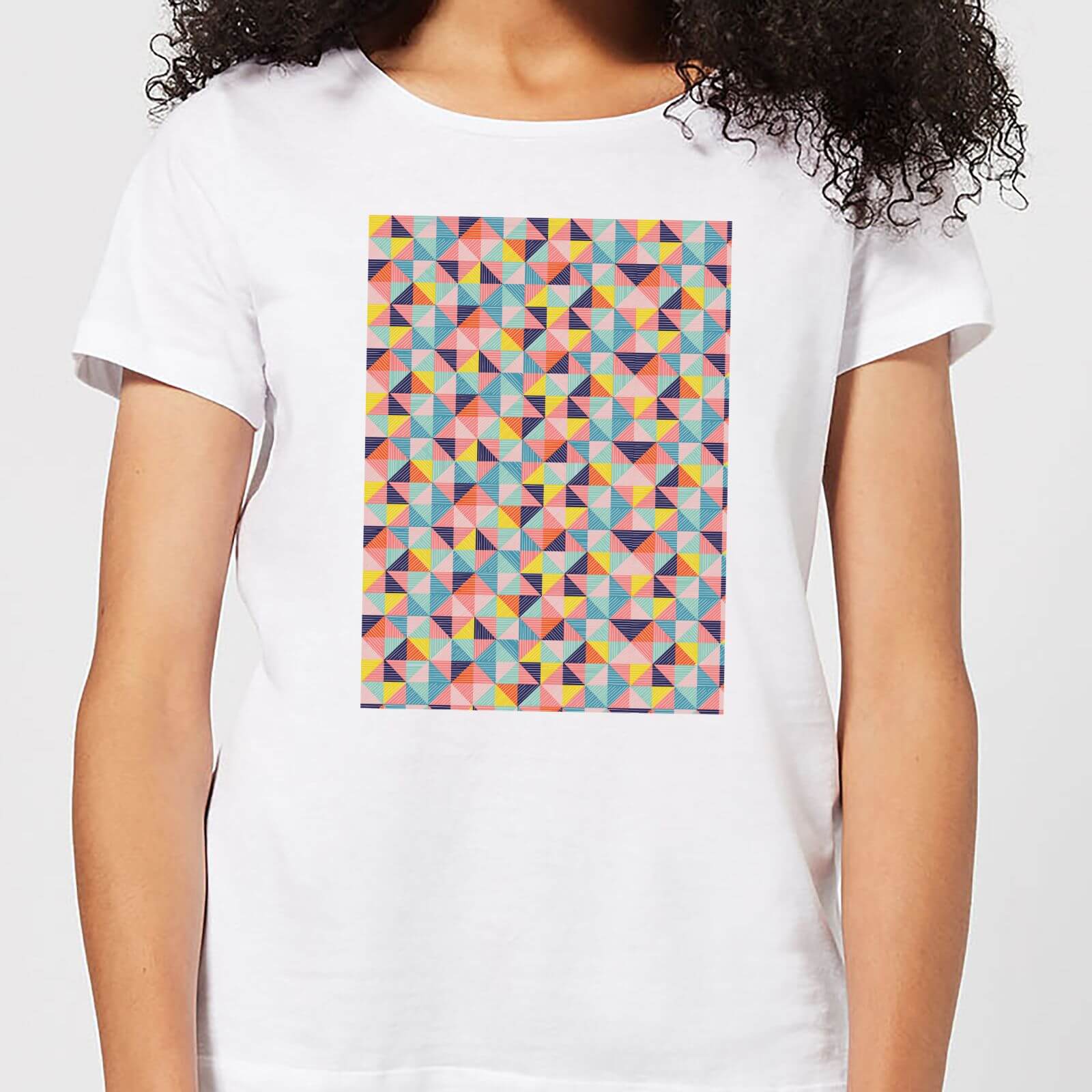 Candlelight Funky Colourful Square Checkered Pattern Women's T-Shirt - White - S - White